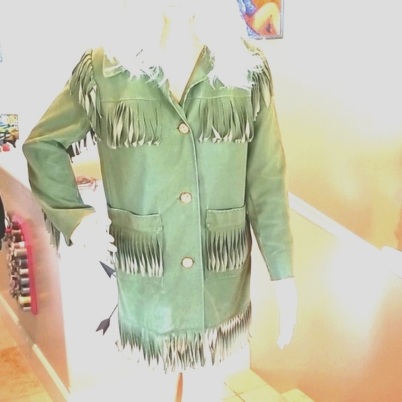 70's FRINGE Travelers OLIVE Green Water VEGAN ALL WEATHER Jacket - Picture 10 of 16